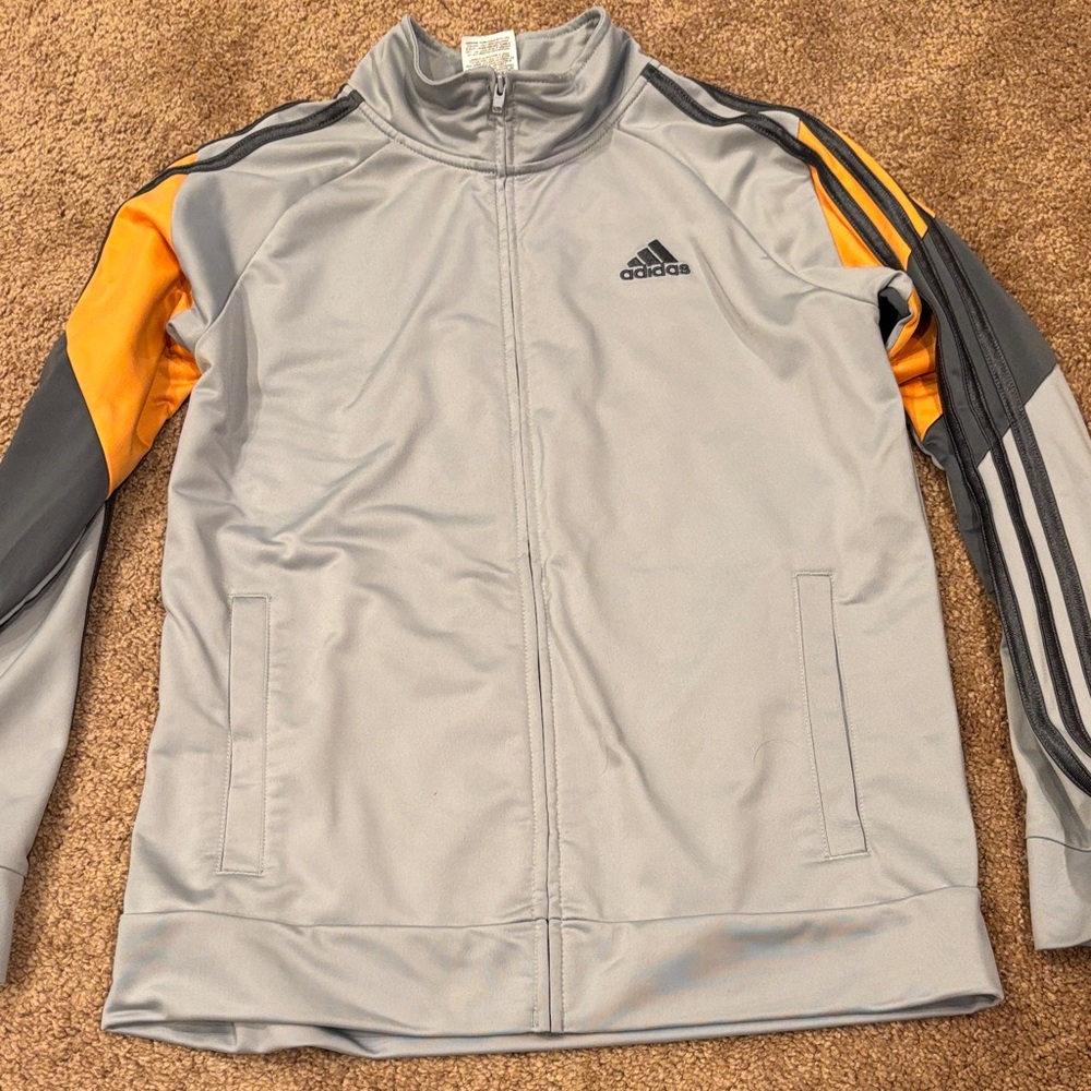Adidas boys Gray Jacket with Orange Accents 14/16- in very good used condition